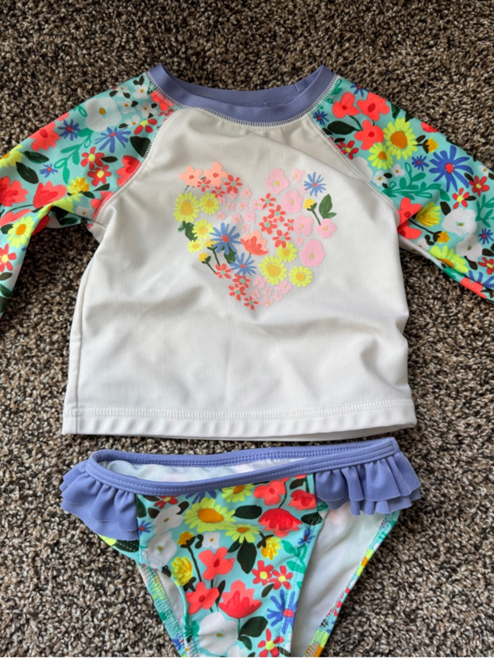 Cat & Jack White Long-Sleeve Floral Rash Guard Set with Purple Accents